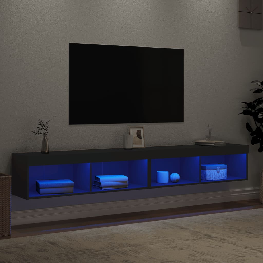 Mobili Porta TV con Luci LED 2 pz Neri 100x30x30 cm - homemem39