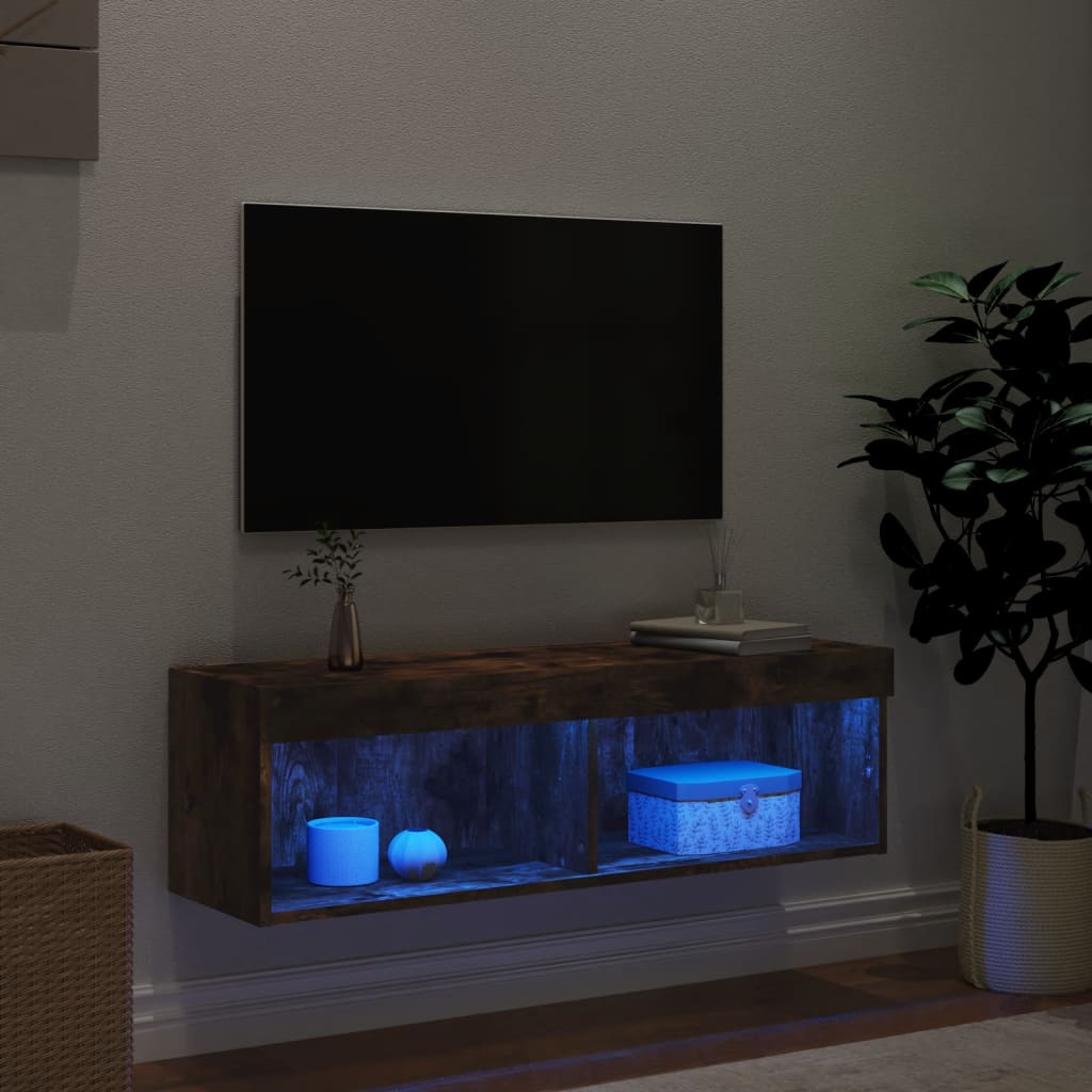 Mobile Porta TV con Luci LED Rovere Fumo 100x30x30 cm - homemem39