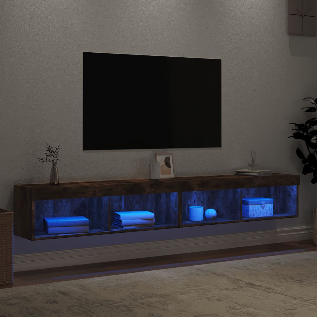 Mobili Porta TV con Luci LED 2 pz Rovere Fumo 100x30x30 cm - homemem39