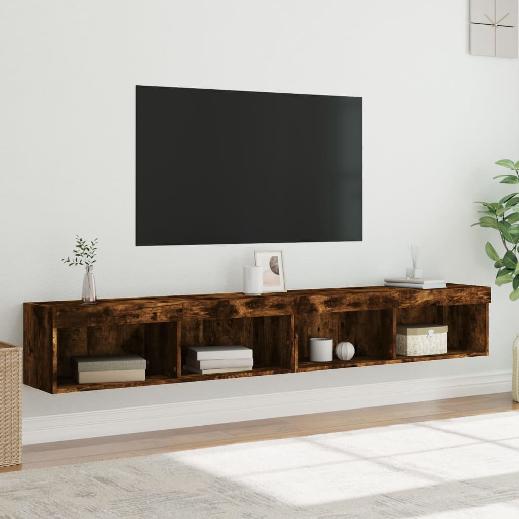 Mobili Porta TV con Luci LED 2 pz Rovere Fumo 100x30x30 cm - homemem39