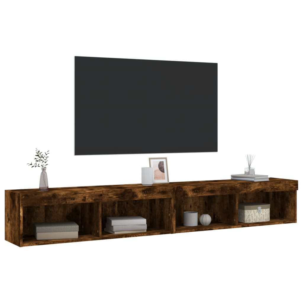 Mobili Porta TV con Luci LED 2 pz Rovere Fumo 100x30x30 cm - homemem39