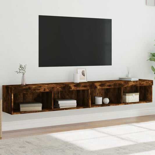 Mobili Porta TV con Luci LED 2 pz Rovere Fumo 100x30x30 cm - homemem39