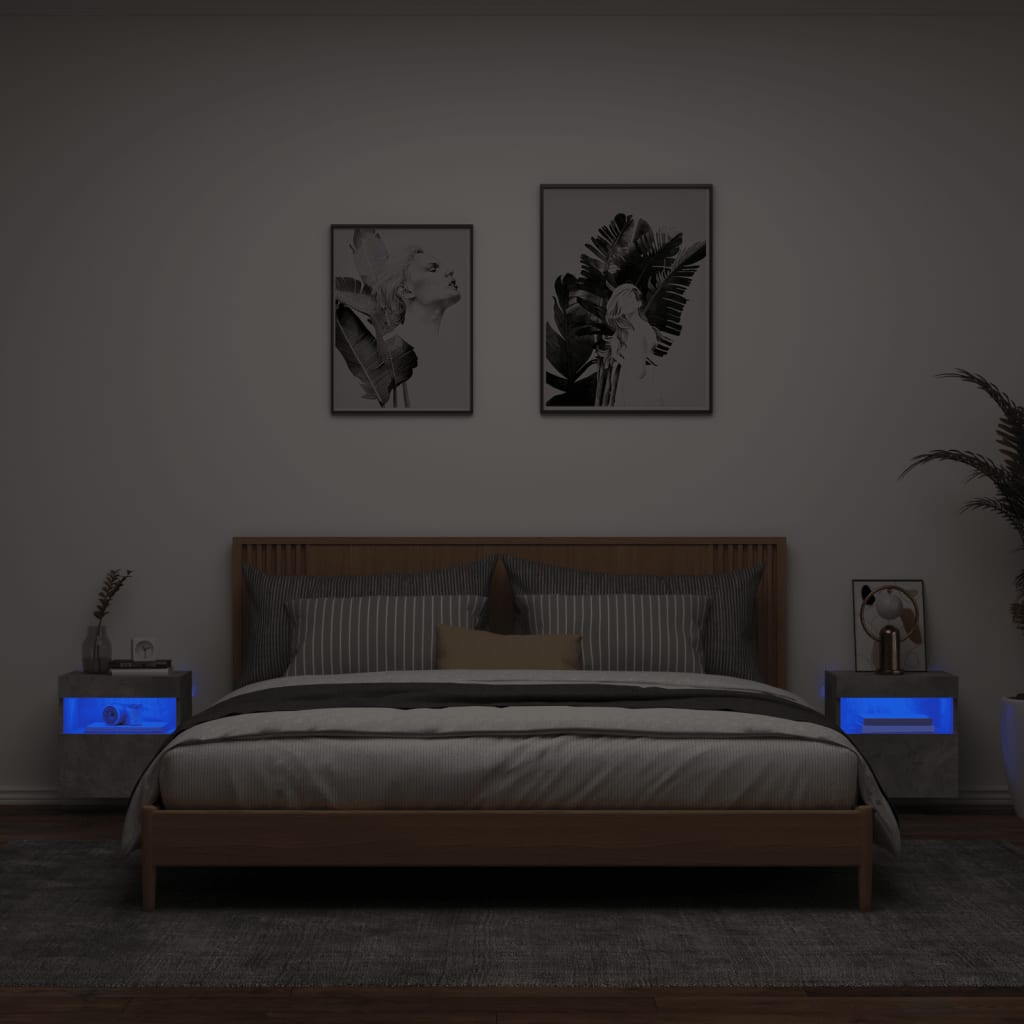 Mobili TV a Parete con Luci LED 2pz Grigio Cemento 40x30x40 cm - homemem39