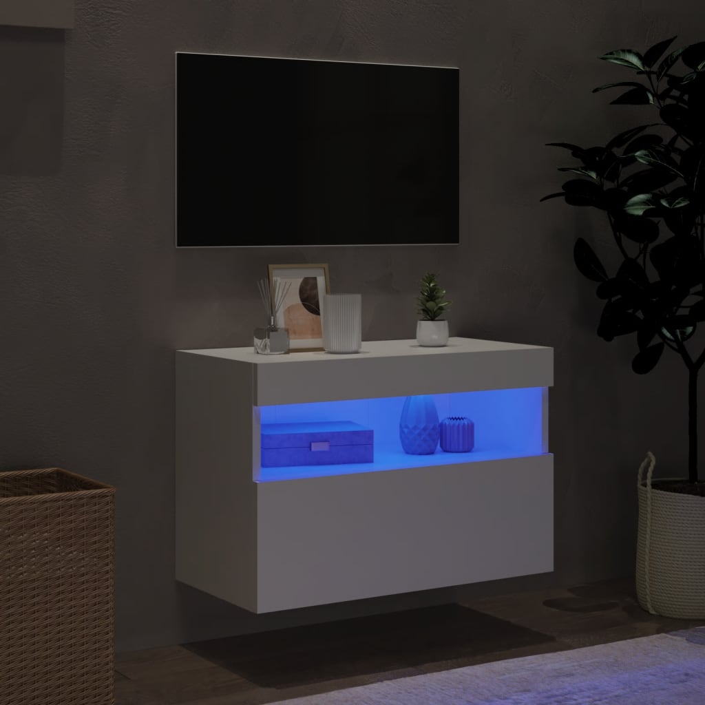 Mobile TV a Parete con Luci LED Bianco 60x30x40 cm - homemem39