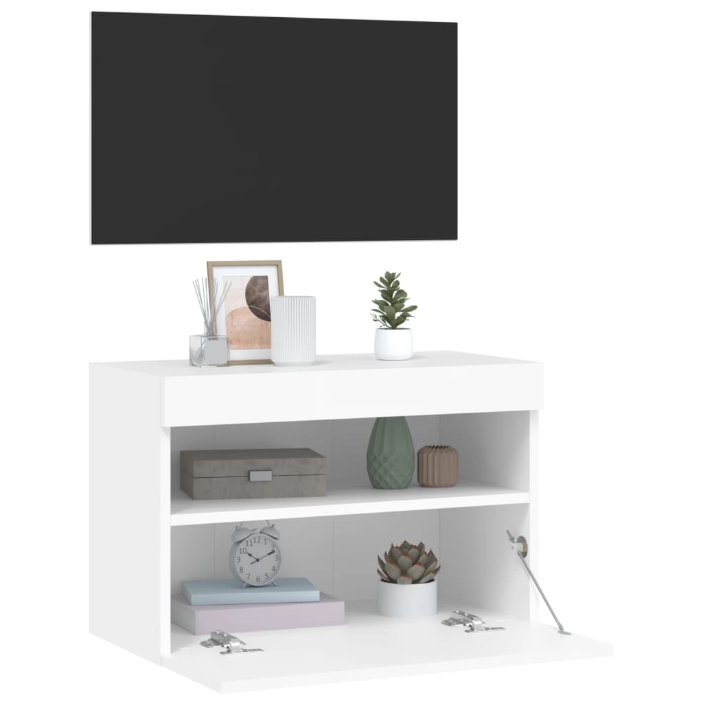 Mobile TV a Parete con Luci LED Bianco 60x30x40 cm - homemem39