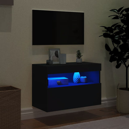 Mobile TV a Parete con Luci LED Nero 60x30x40 cm - homemem39