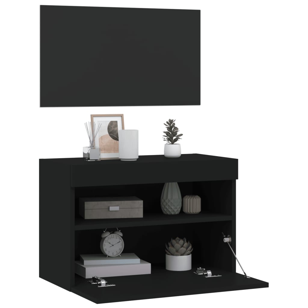 Mobile TV a Parete con Luci LED Nero 60x30x40 cm - homemem39