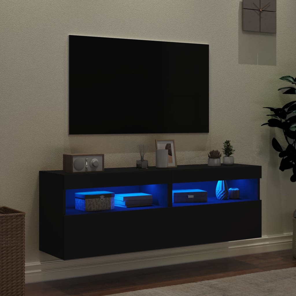 Mobili TV a Parete con Luci LED 2pz Neri 60x30x40 cm - homemem39