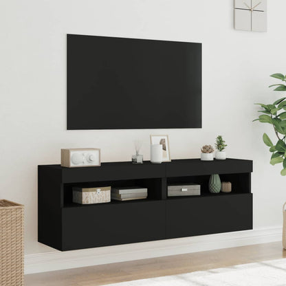 Mobili TV a Parete con Luci LED 2pz Neri 60x30x40 cm - homemem39