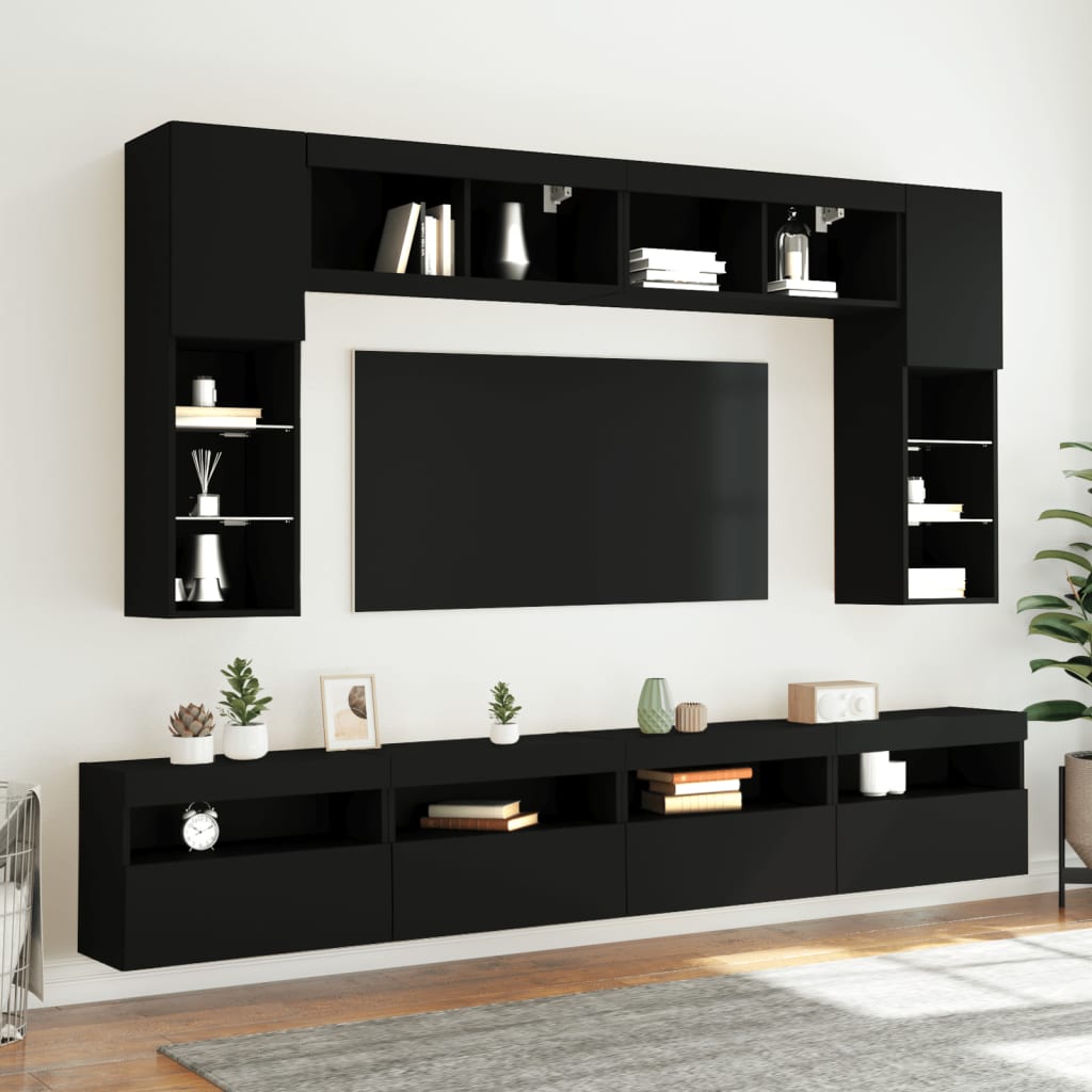 Mobili TV a Parete con Luci LED 2pz Neri 60x30x40 cm - homemem39