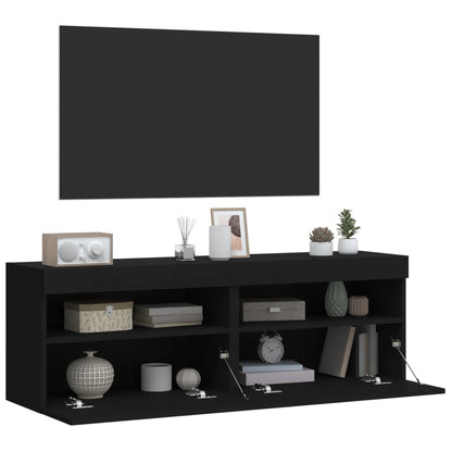 Mobili TV a Parete con Luci LED 2pz Neri 60x30x40 cm - homemem39