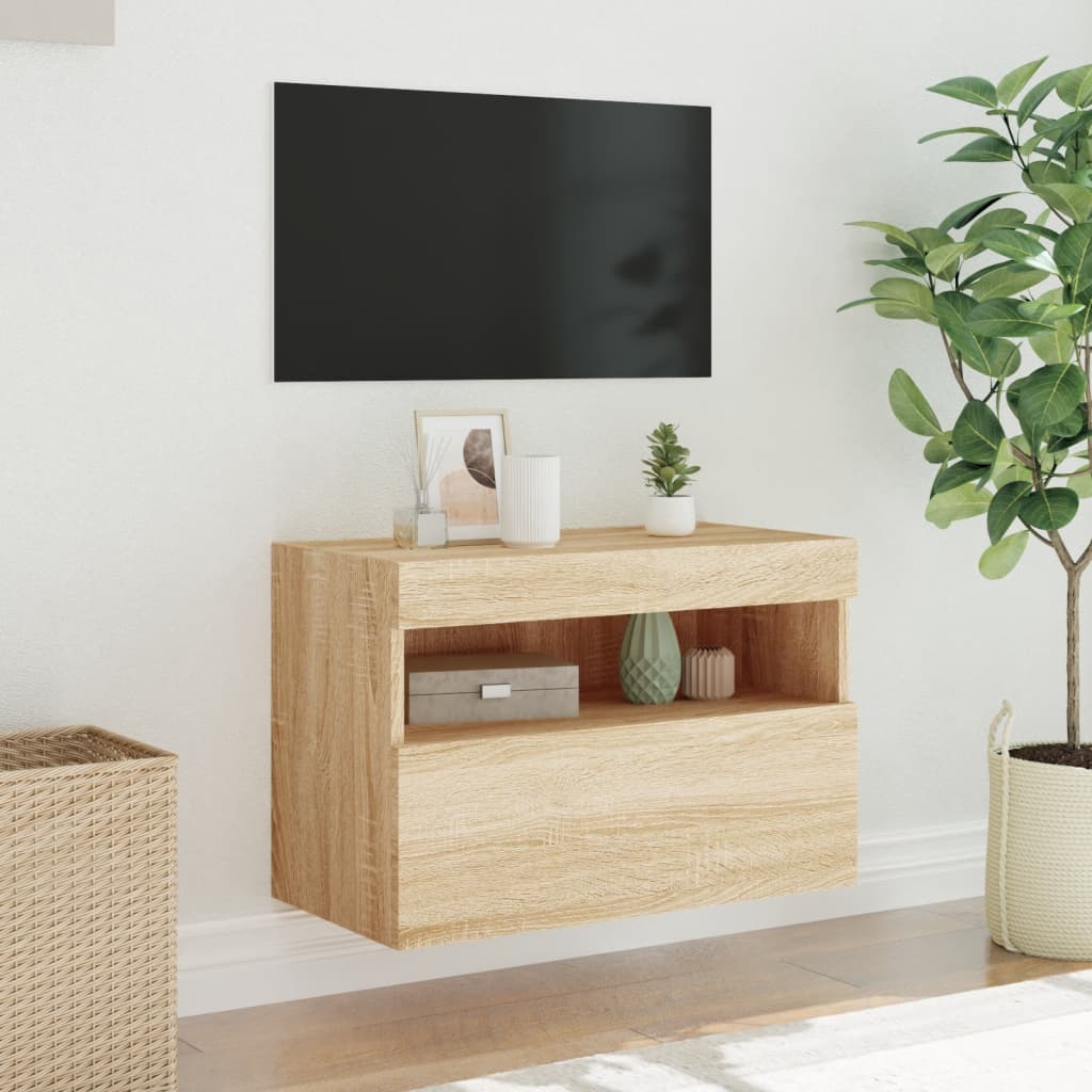 Mobile TV a Parete con Luci LED Rovere Sonoma 60x30x40 cm - homemem39