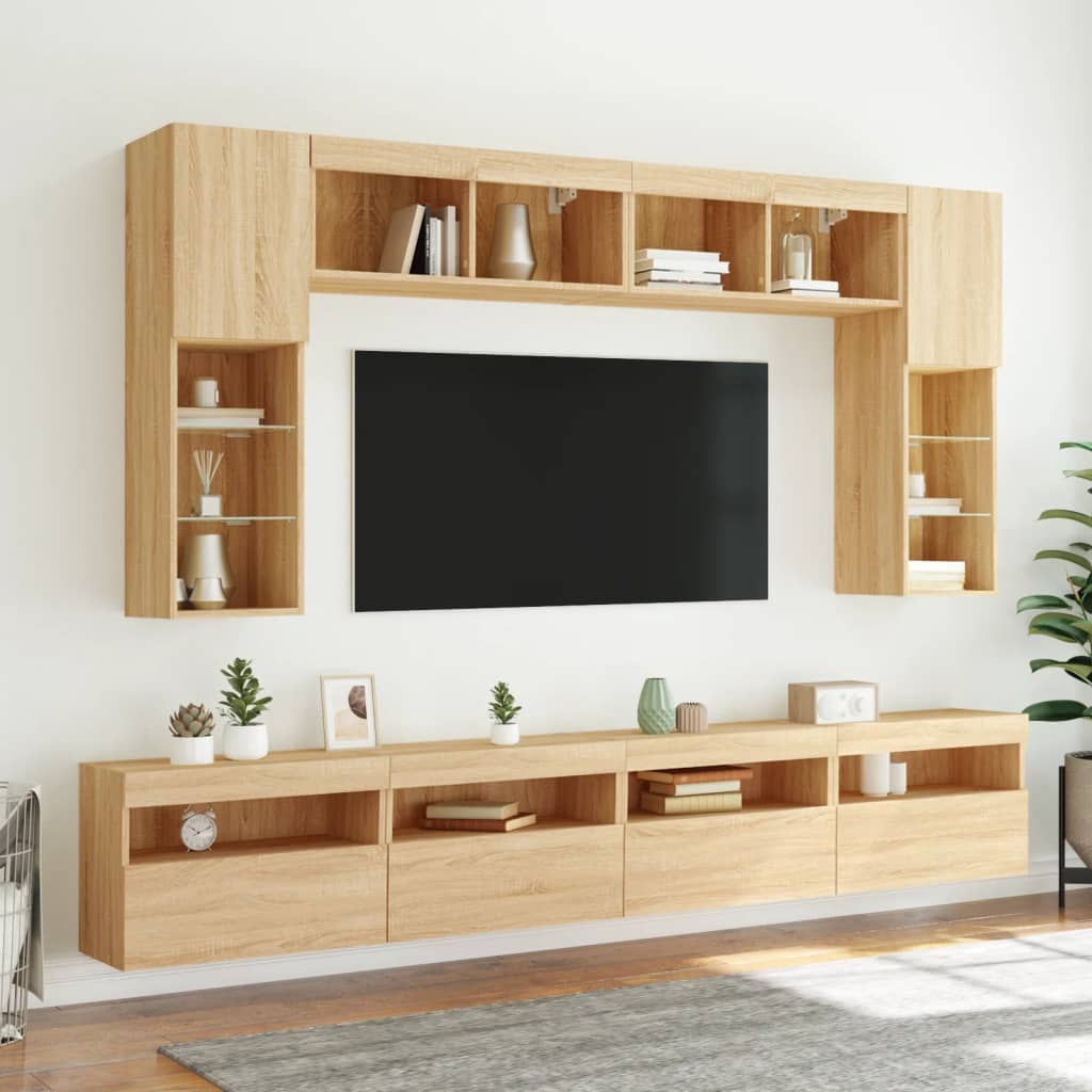 Mobile TV a Parete con Luci LED Rovere Sonoma 60x30x40 cm - homemem39