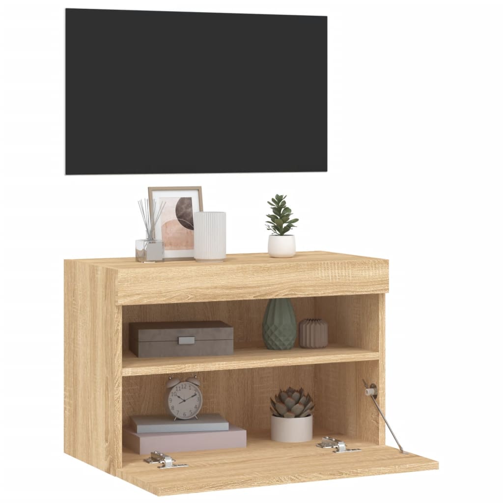 Mobile TV a Parete con Luci LED Rovere Sonoma 60x30x40 cm - homemem39