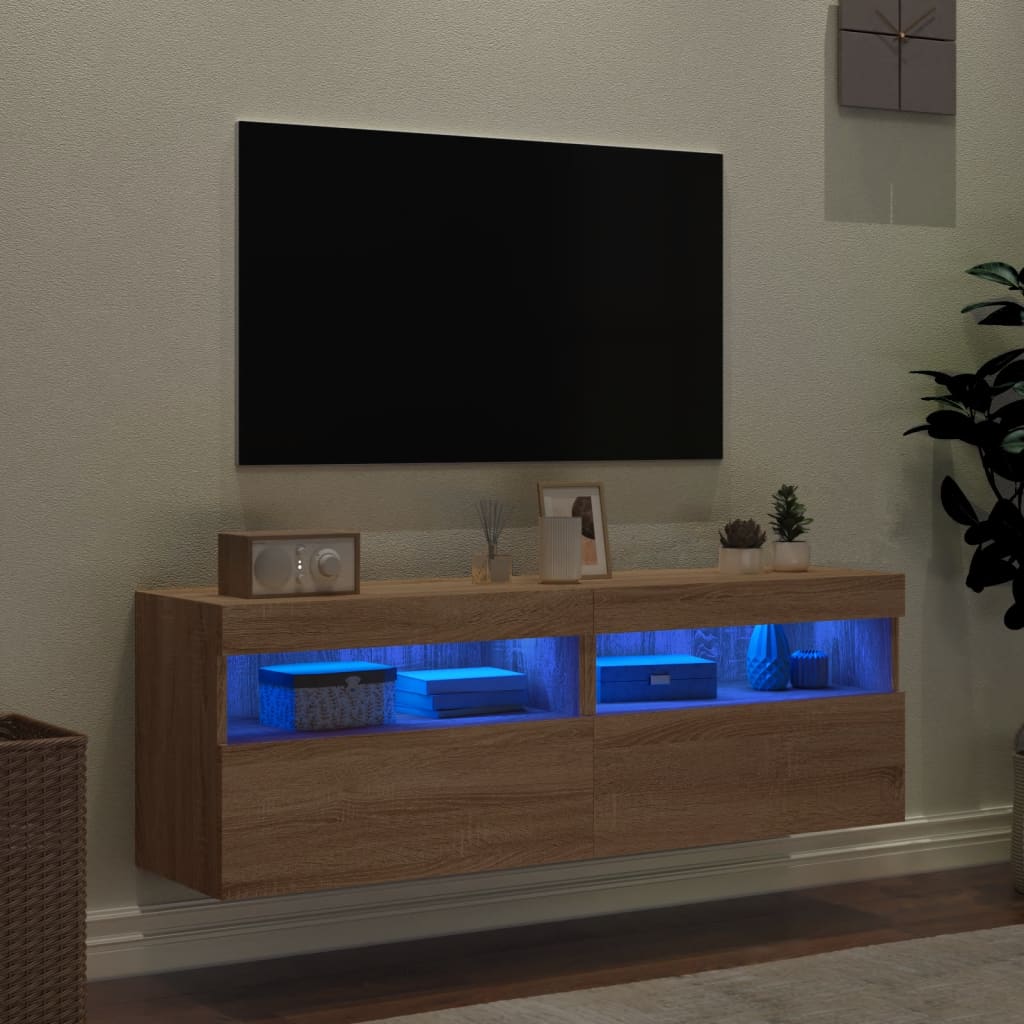 Mobili TV a Parete con Luci LED 2pz Rovere Sonoma 60x30x40 cm - homemem39