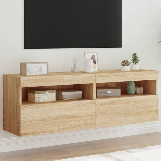 Mobili TV a Parete con Luci LED 2pz Rovere Sonoma 60x30x40 cm - homemem39