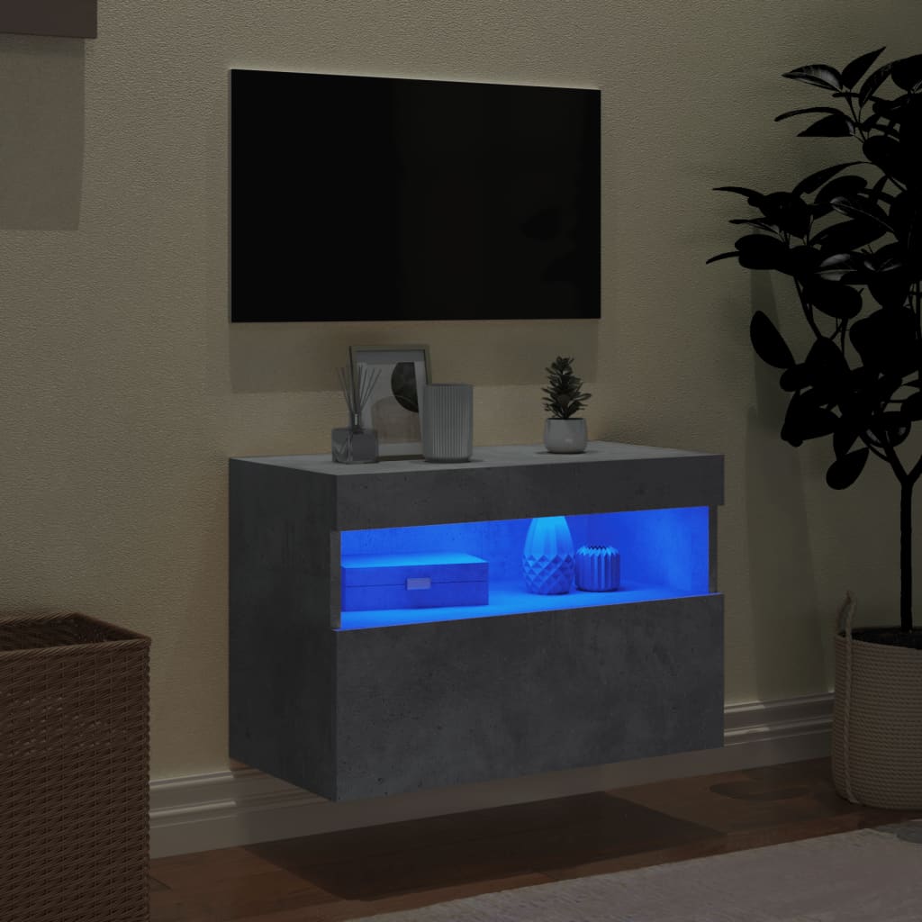 Mobile TV a Parete con Luci LED Grigio Cemento 60x30x40 cm - homemem39