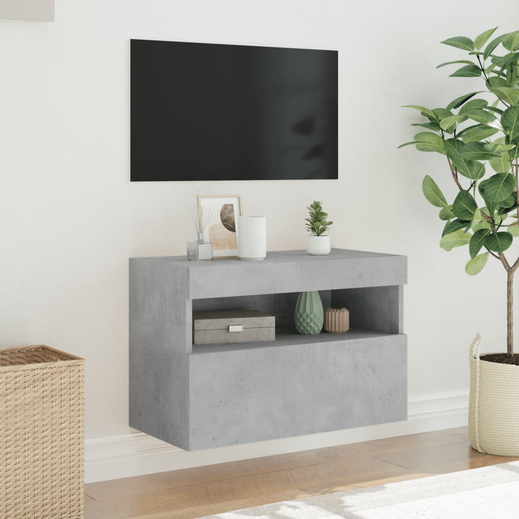 Mobile TV a Parete con Luci LED Grigio Cemento 60x30x40 cm - homemem39