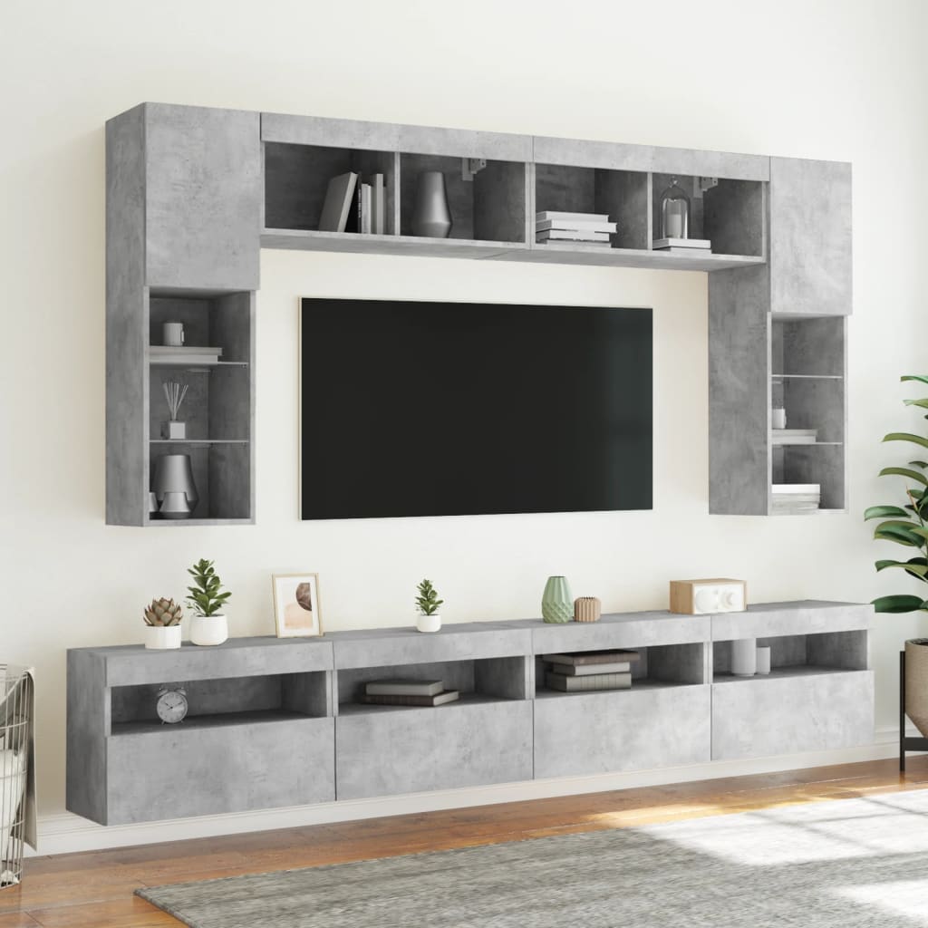 Mobile TV a Parete con Luci LED Grigio Cemento 60x30x40 cm - homemem39