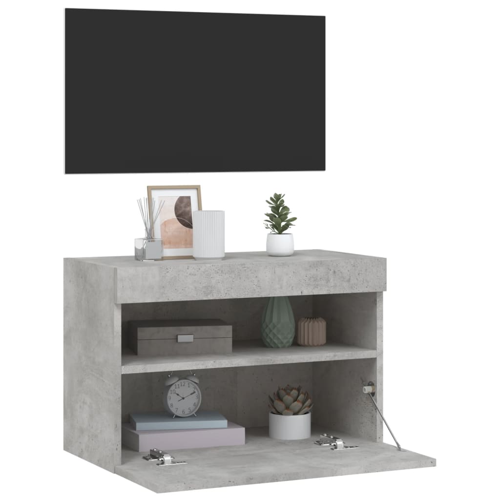 Mobile TV a Parete con Luci LED Grigio Cemento 60x30x40 cm - homemem39