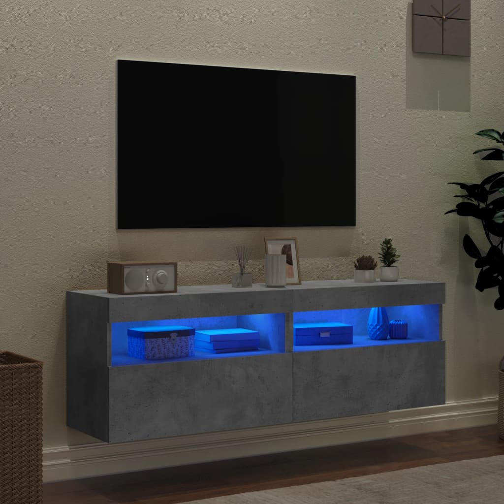 Mobili TV a Parete con Luci LED 2pz Grigio Cemento 60x30x40 cm - homemem39