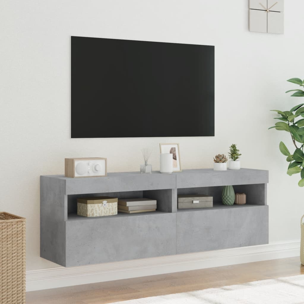 Mobili TV a Parete con Luci LED 2pz Grigio Cemento 60x30x40 cm - homemem39