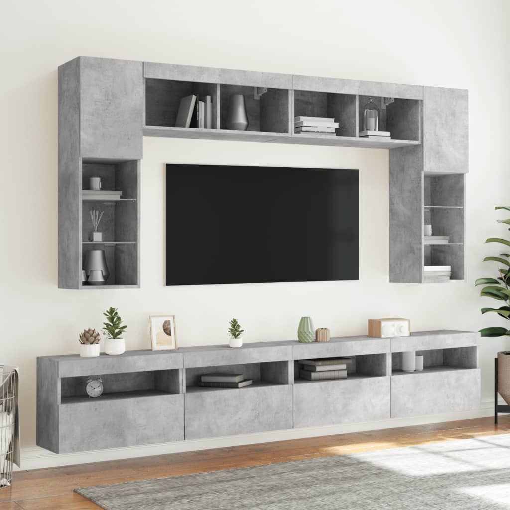 Mobili TV a Parete con Luci LED 2pz Grigio Cemento 60x30x40 cm - homemem39