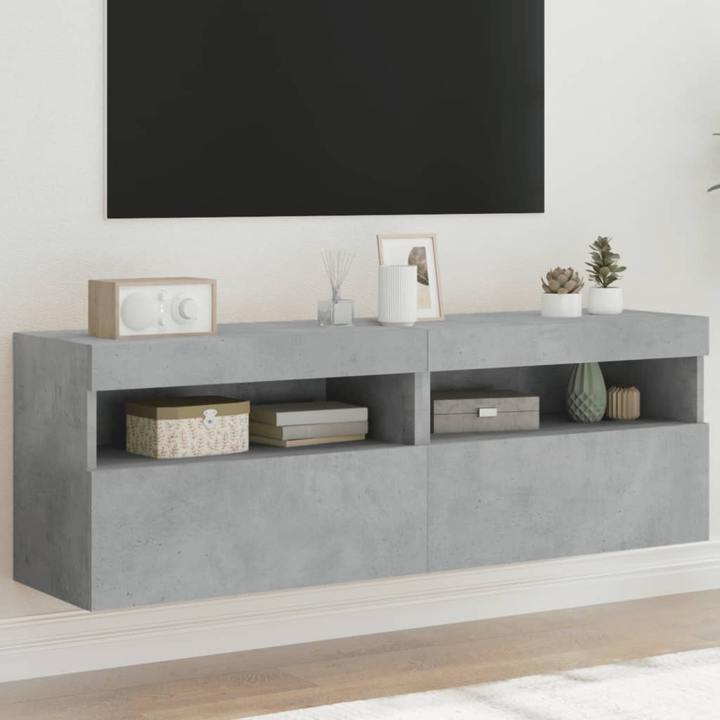 Mobili TV a Parete con Luci LED 2pz Grigio Cemento 60x30x40 cm - homemem39