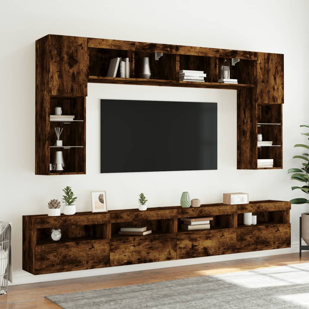 Mobile TV a Parete con Luci LED Rovere Fumo 60x30x40 cm - homemem39