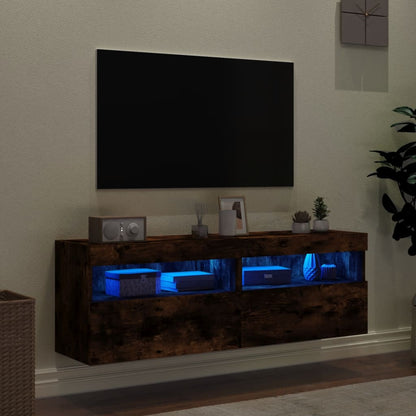 Mobili TV a Parete con Luci LED 2pz Rovere Fumo 60x30x40 cm - homemem39