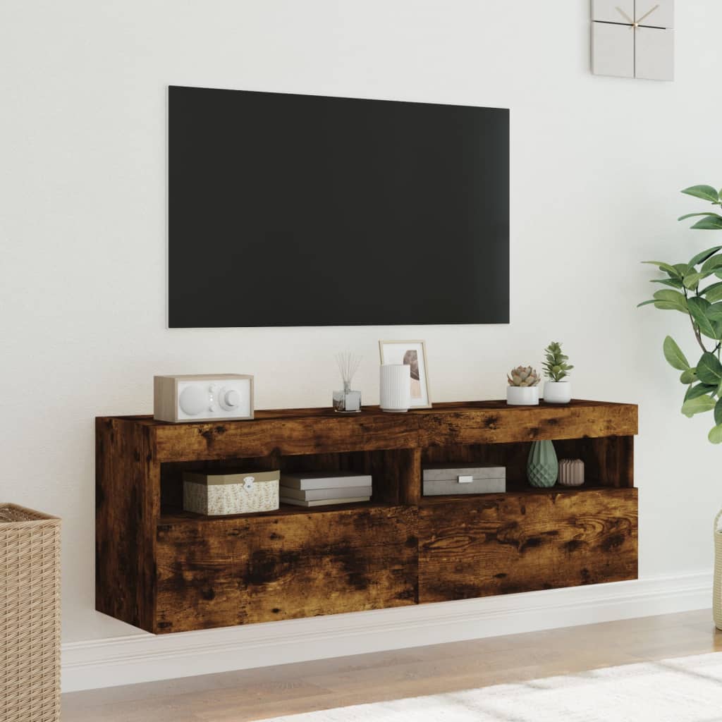 Mobili TV a Parete con Luci LED 2pz Rovere Fumo 60x30x40 cm - homemem39