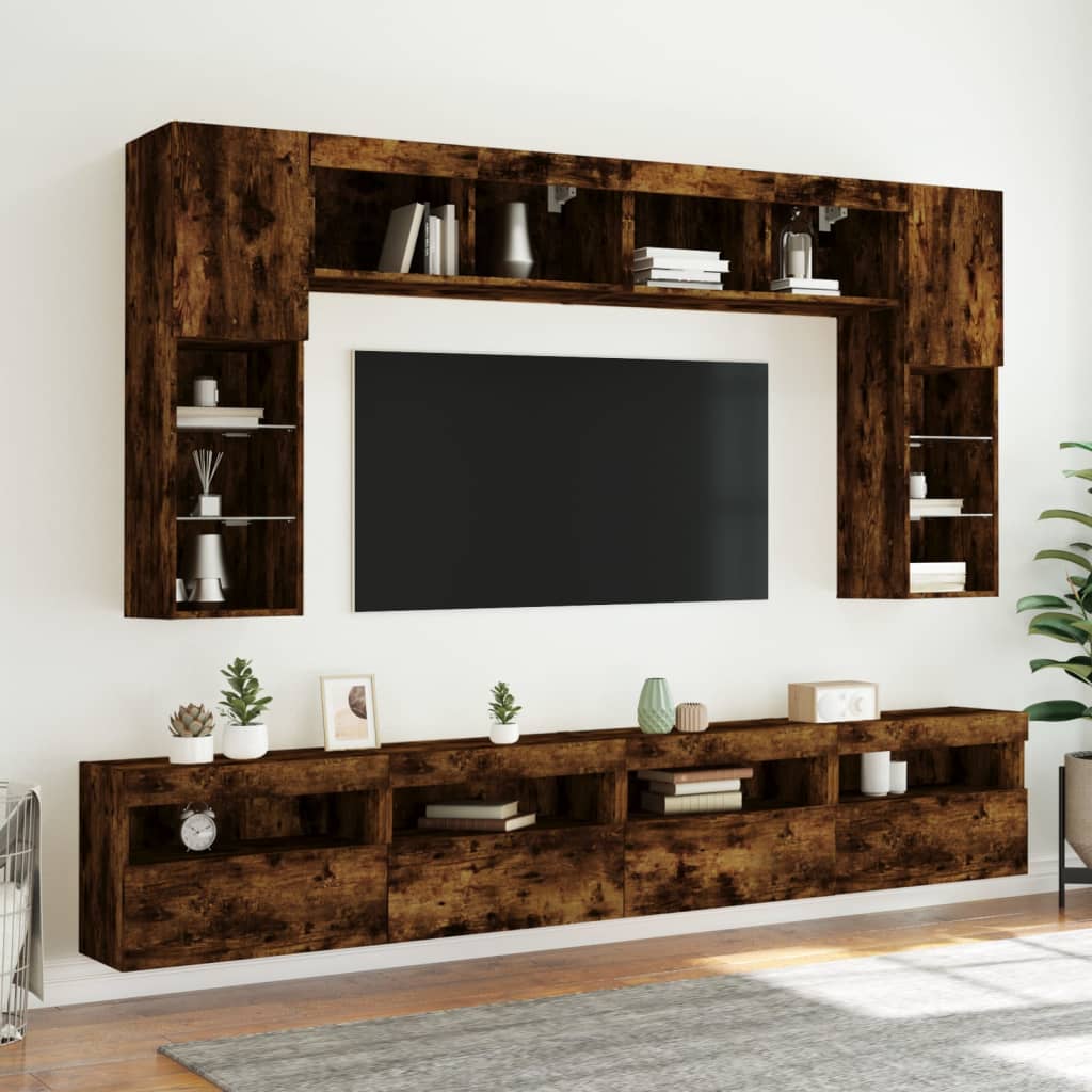 Mobili TV a Parete con Luci LED 2pz Rovere Fumo 60x30x40 cm - homemem39