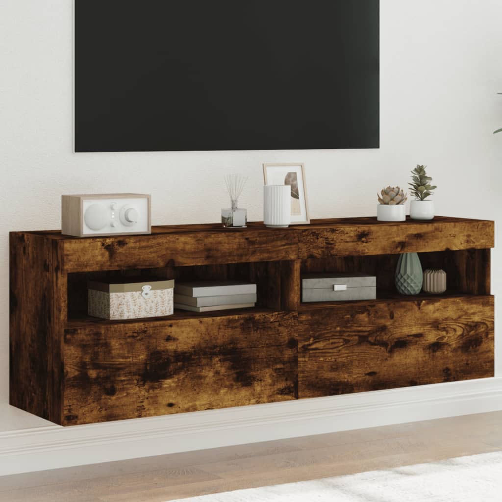 Mobili TV a Parete con Luci LED 2pz Rovere Fumo 60x30x40 cm - homemem39