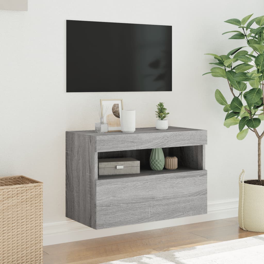 Mobile TV a Parete con Luci LED Grigio Sonoma 60x30x40 cm - homemem39