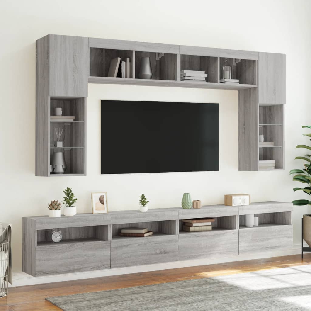 Mobile TV a Parete con Luci LED Grigio Sonoma 60x30x40 cm - homemem39