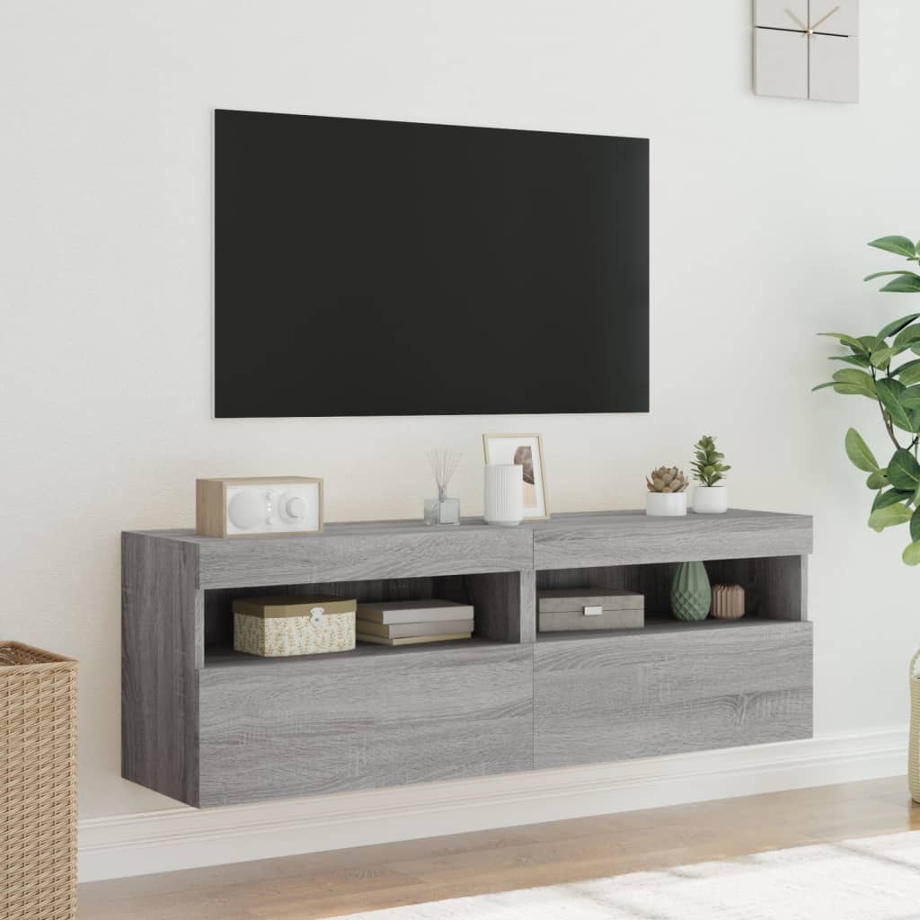 Mobili TV a Parete con Luci LED 2pz Grigio Sonoma 60x30x40 cm - homemem39