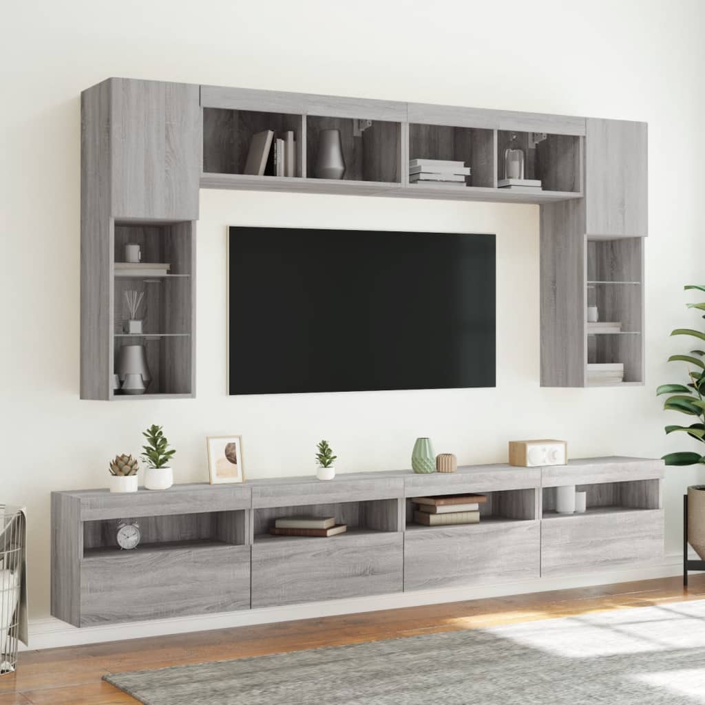 Mobili TV a Parete con Luci LED 2pz Grigio Sonoma 60x30x40 cm - homemem39