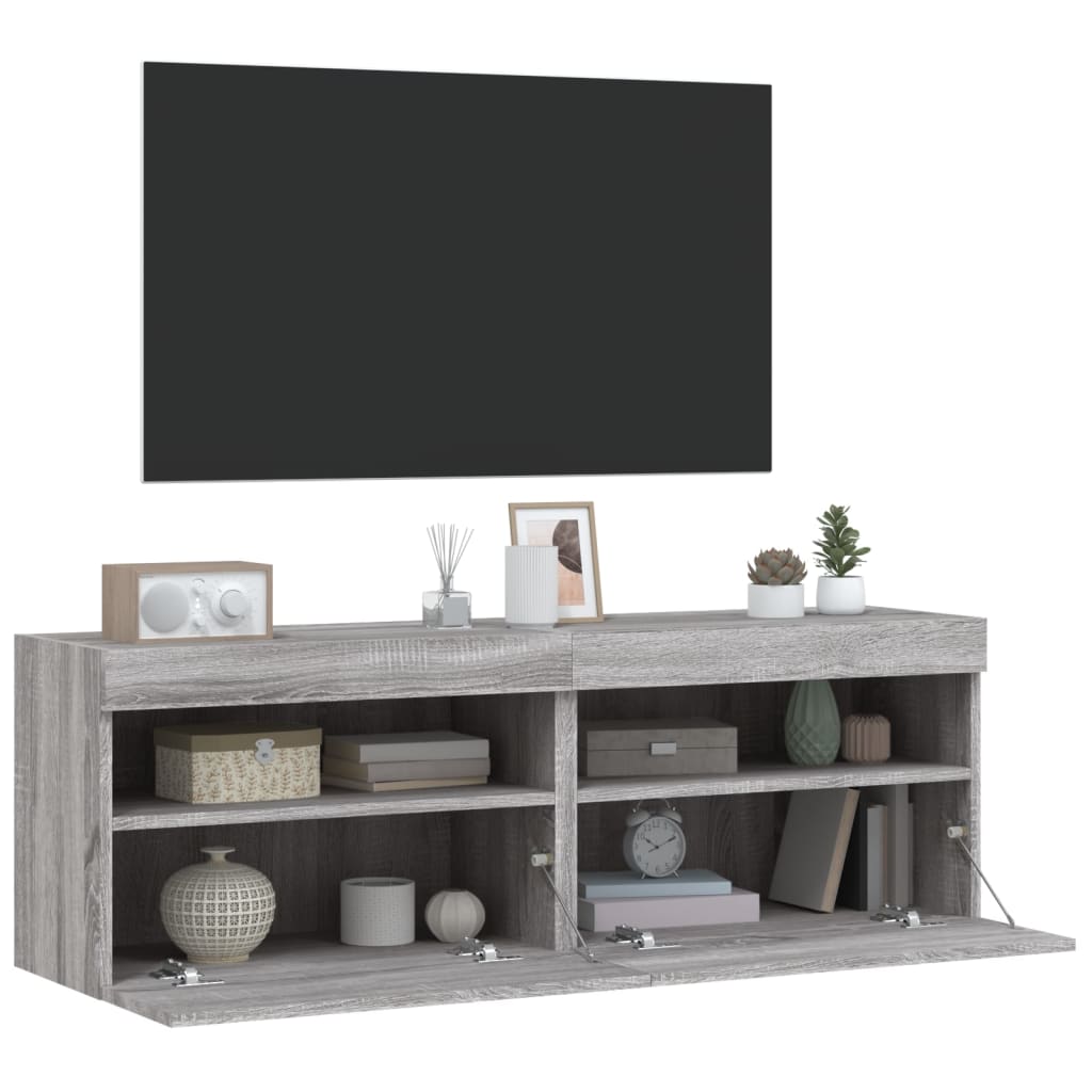 Mobili TV a Parete con Luci LED 2pz Grigio Sonoma 60x30x40 cm - homemem39