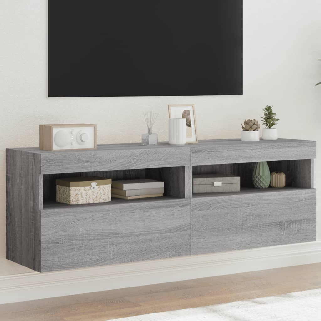 Mobili TV a Parete con Luci LED 2pz Grigio Sonoma 60x30x40 cm - homemem39