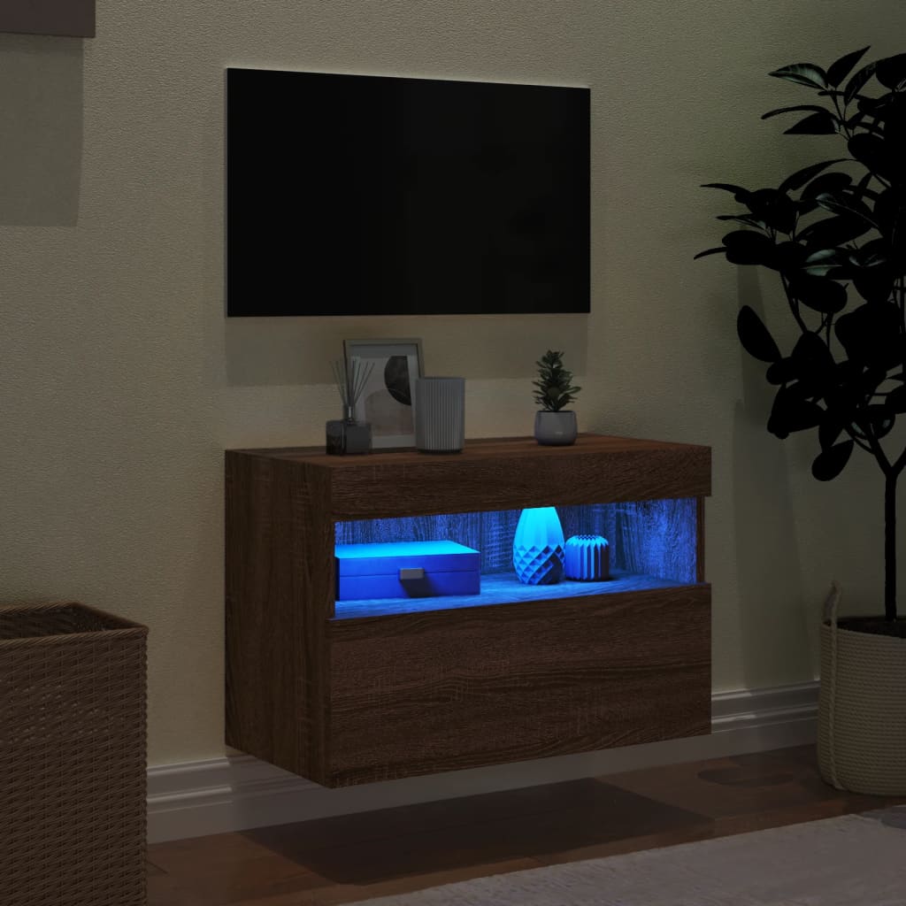 Mobile TV a Parete con Luci LED Rovere Marrone 60x30x40 cm - homemem39