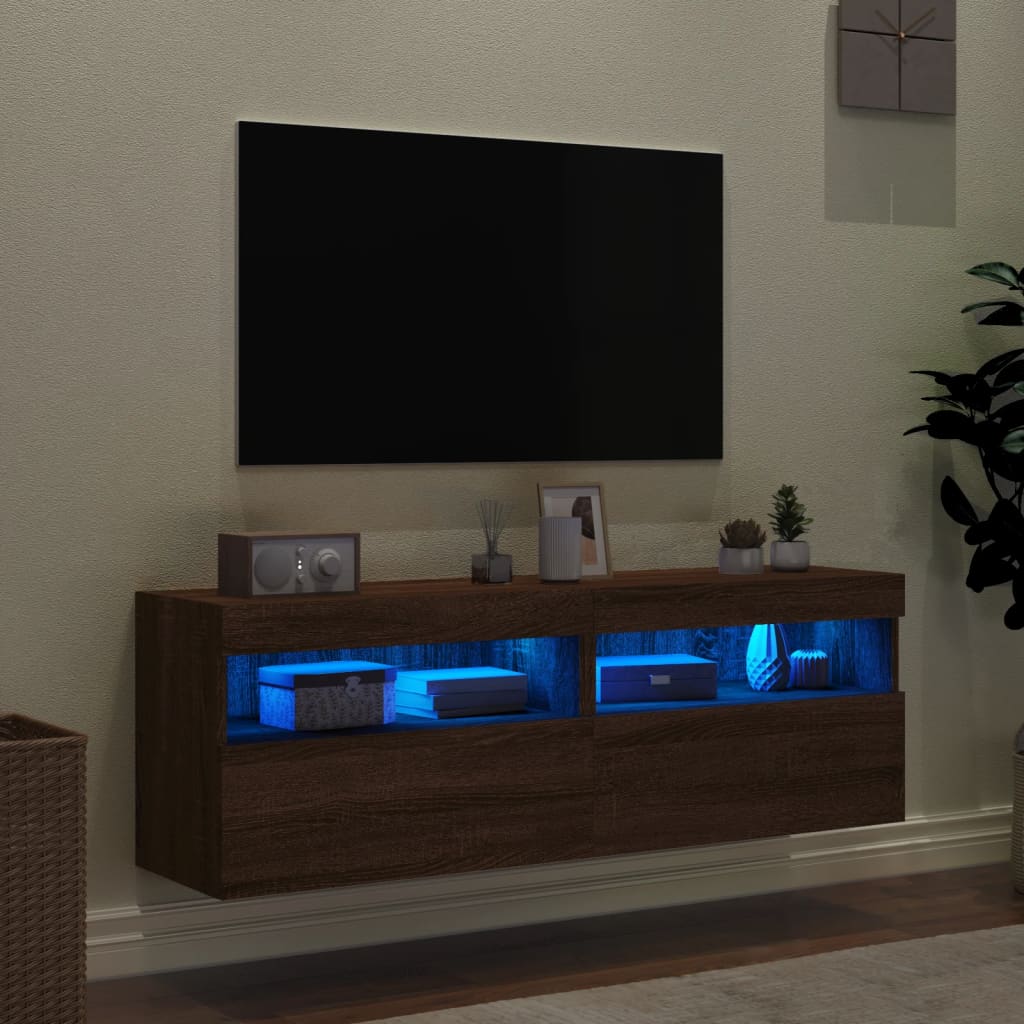 Mobili TV a Parete con Luci LED 2pz Rovere Marrone 60x30x40 cm - homemem39