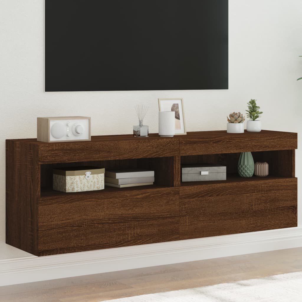 Mobili TV a Parete con Luci LED 2pz Rovere Marrone 60x30x40 cm - homemem39