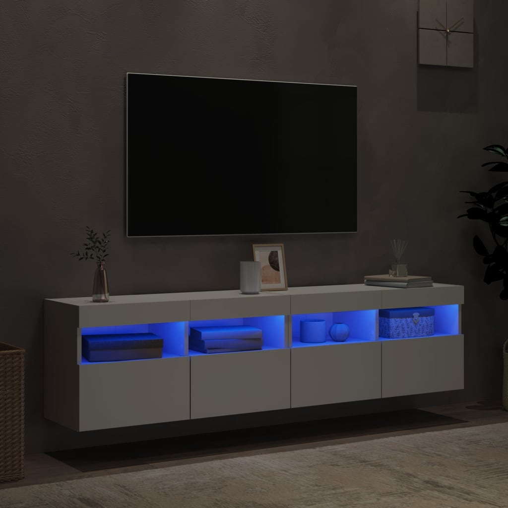 Mobili TV a Parete con Luci LED 2pz Bianchi 80x30x40 cm - homemem39