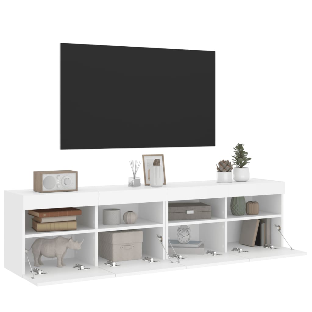 Mobili TV a Parete con Luci LED 2pz Bianchi 80x30x40 cm - homemem39