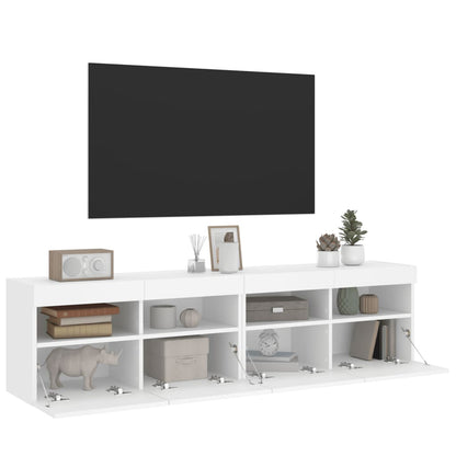 Mobili TV a Parete con Luci LED 2pz Bianchi 80x30x40 cm - homemem39