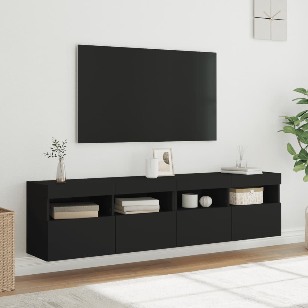 Mobili TV a Parete con Luci LED 2pz Neri 80x30x40 cm - homemem39