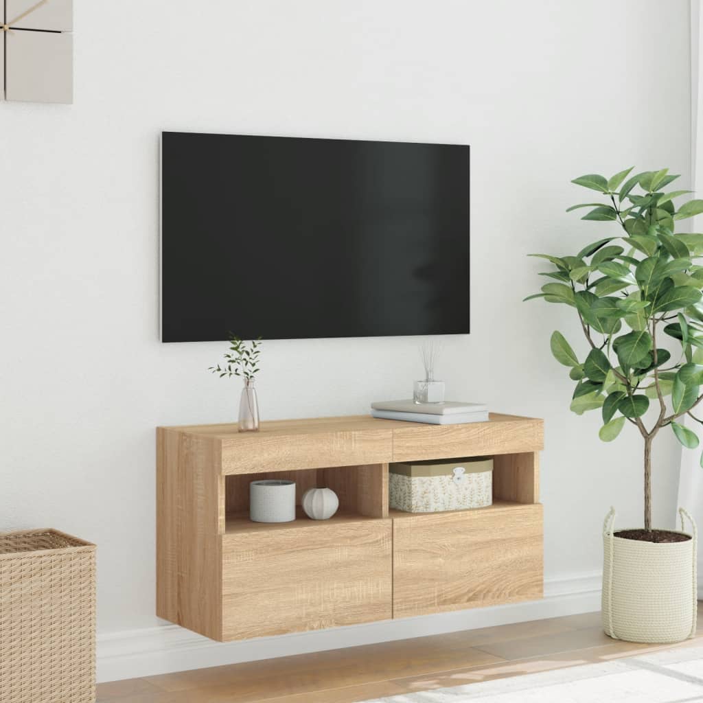 Mobile TV a Parete con Luci LED Rovere Sonoma 80x30x40 cm - homemem39