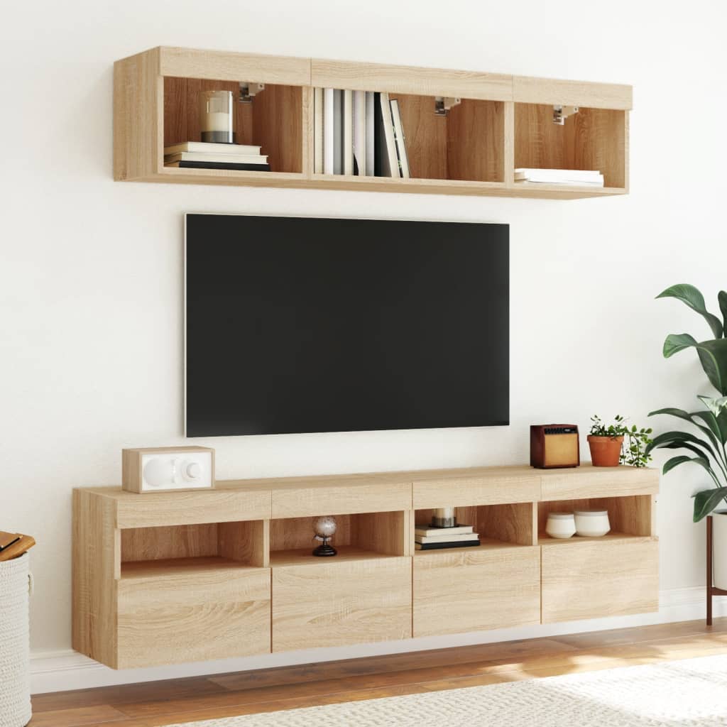 Mobile TV a Parete con Luci LED Rovere Sonoma 80x30x40 cm - homemem39