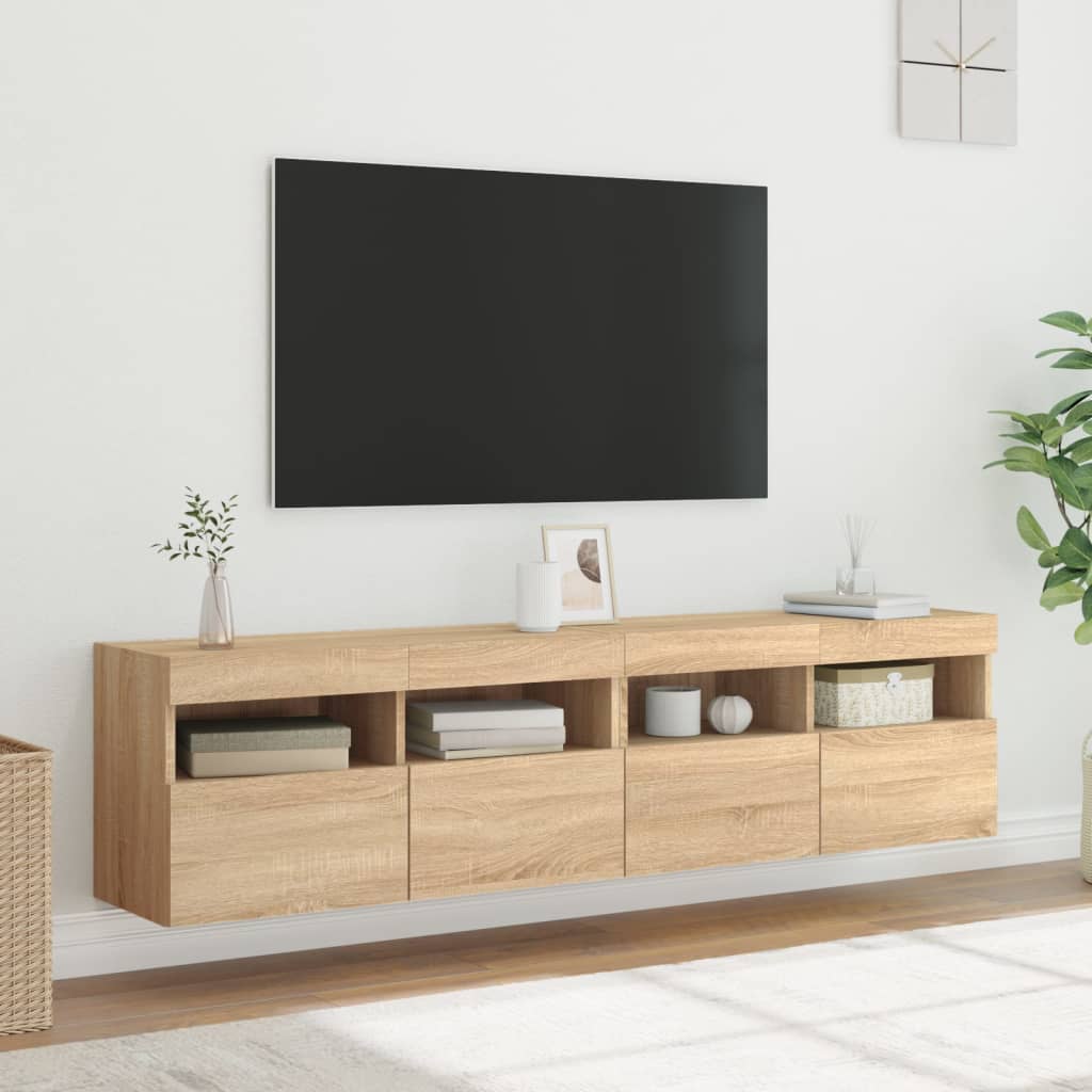 Mobili TV a Parete con Luci LED 2pz Rovere Sonoma 80x30x40 cm - homemem39