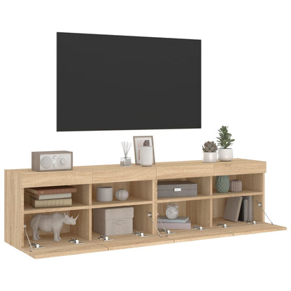 Mobili TV a Parete con Luci LED 2pz Rovere Sonoma 80x30x40 cm - homemem39